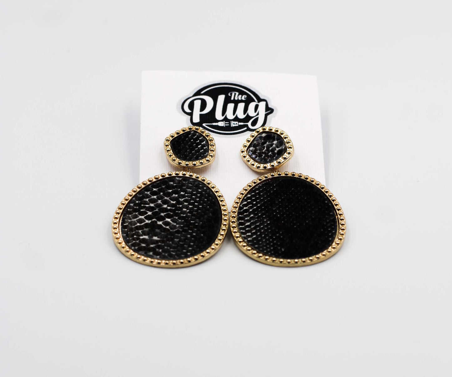 Ladies Designer Earrings (Oval Black & Gold Leopard Print)