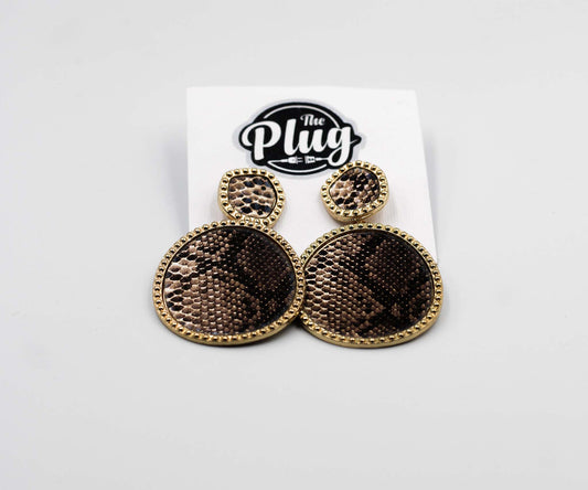 Ladies Designer Earrings (Oval Brown & Gold Leopard Print)