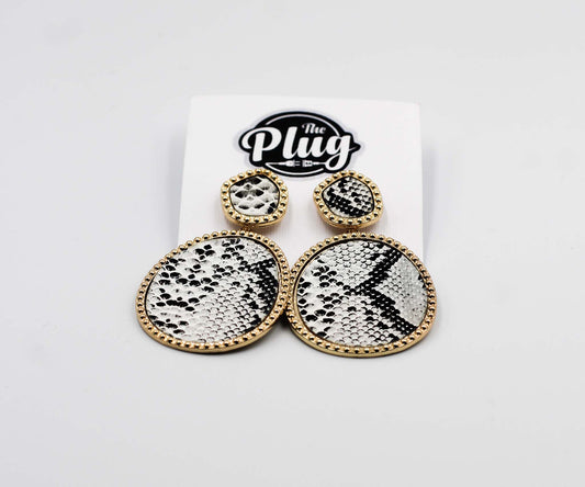 Ladies Designer Earrings (Oval Grey & Gold Leopard Print)