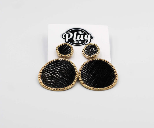 Ladies Designer Earrings (Oval Black & Gold Leopard Print)